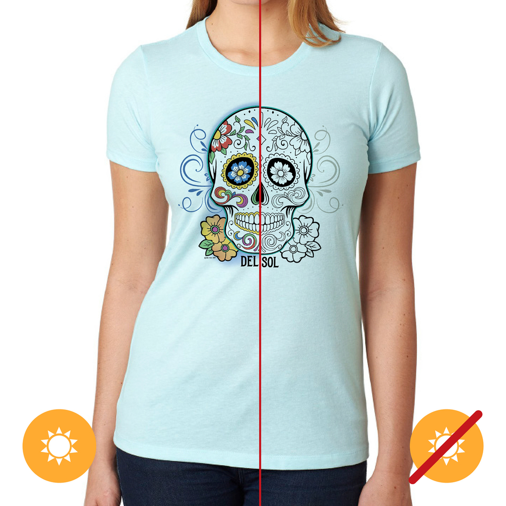 Girls Crew Tee-Day of the Dead-Ice Blue by DelSol for Women-1 Pc T-Shirt (XL)